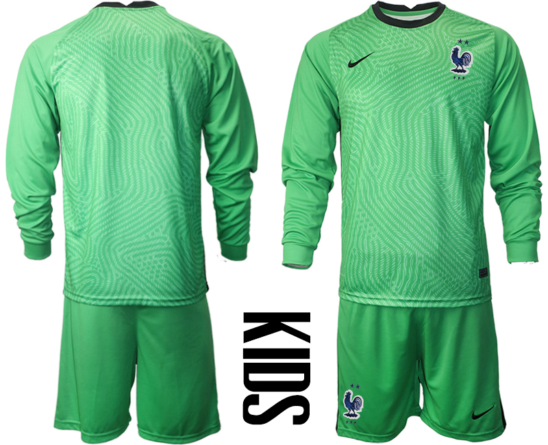 2021 France green goalkeeper long sleeve youth soccer jerseys